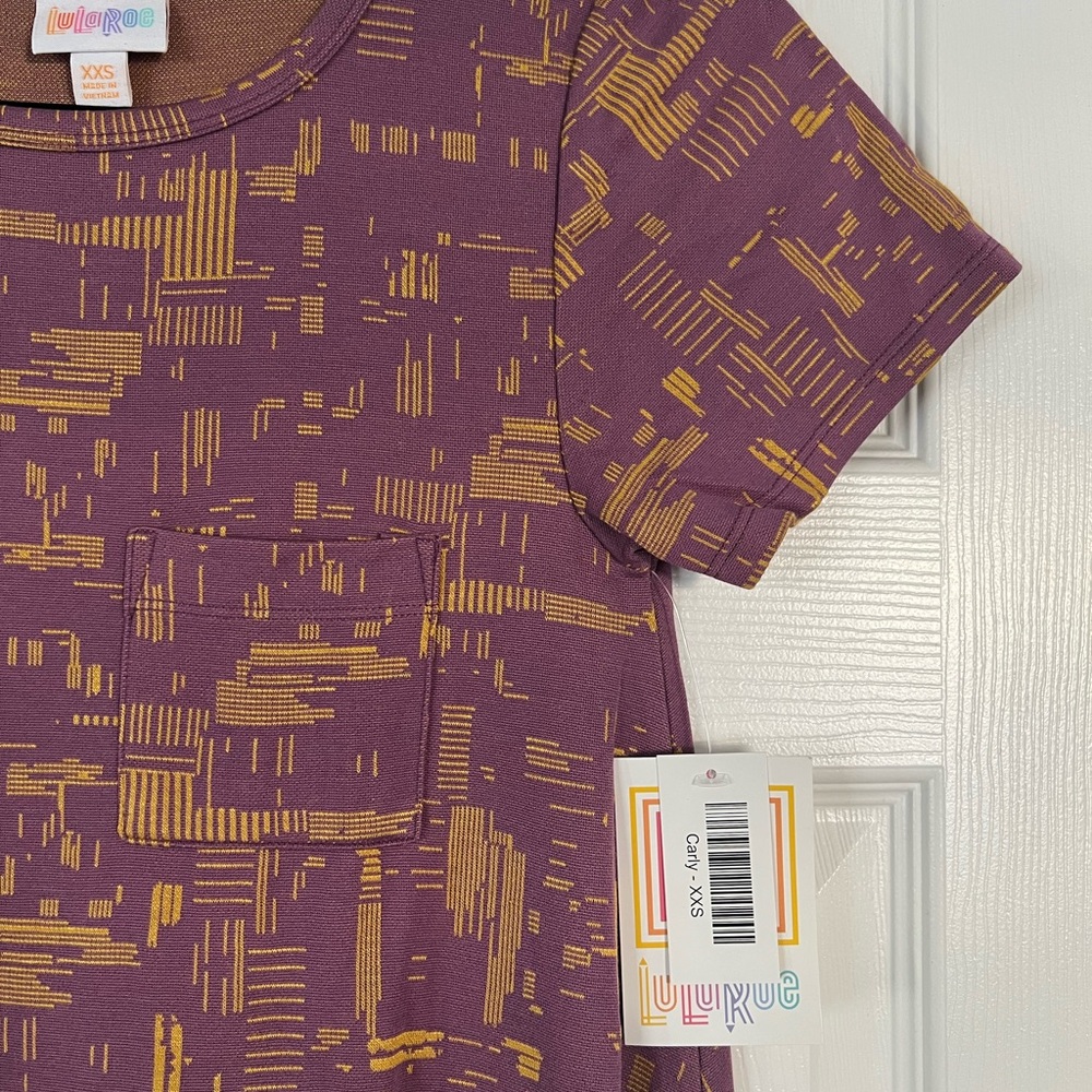 LuLaRoe Purple and Gold Pattern Carly Dress